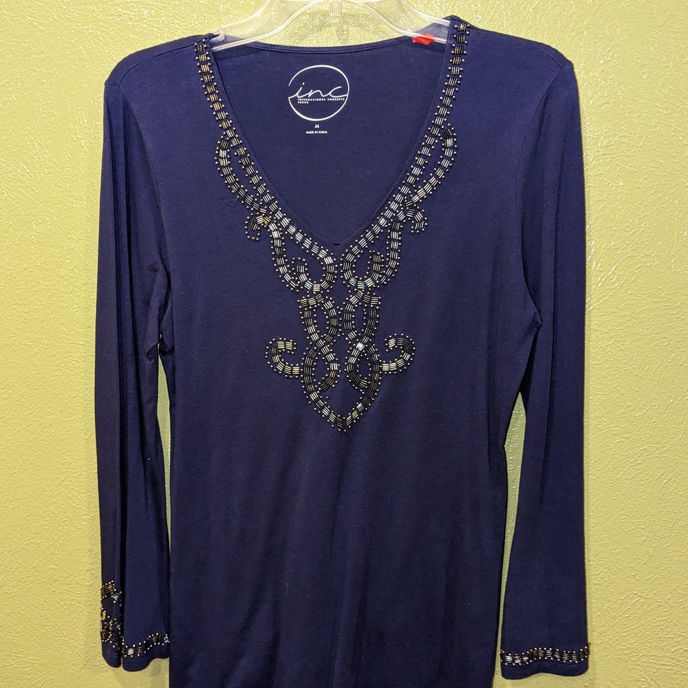 INC International Concepts Women's Navy Embellished Top